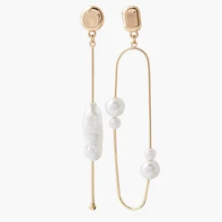 Balaboosté Pendantes Femme Bo Poussette Asymétrique Avec Perles - 3502456533585 Métal Doré | Femme Boucles D'Oreilles
