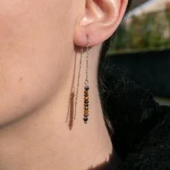 Sloya Pendantes Lumia en pierres Oeil de Tigre | Femme Boucles D'Oreilles