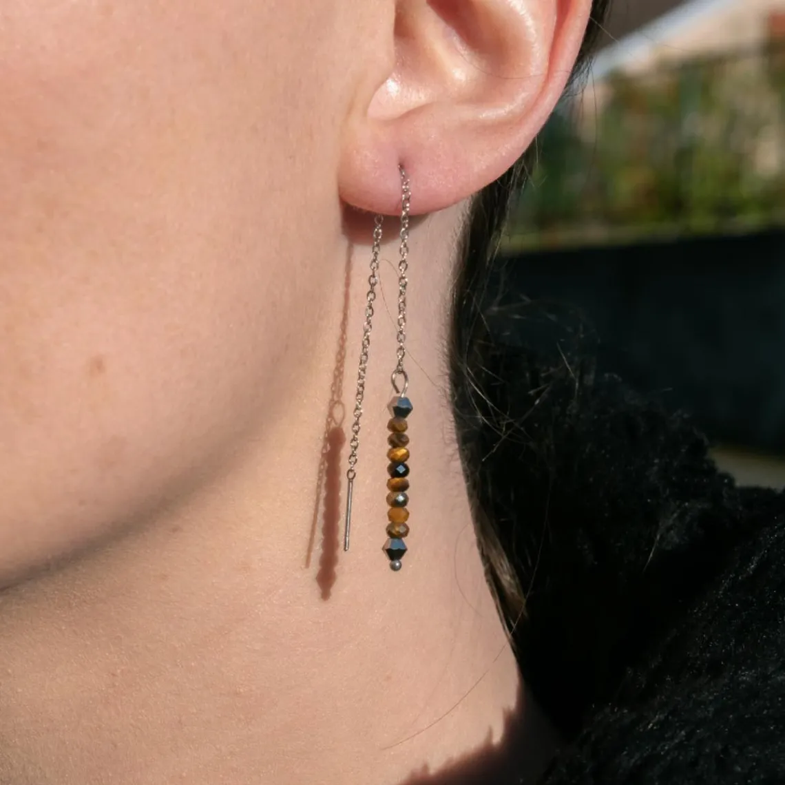 Sloya Pendantes Lumia en pierres Oeil de Tigre | Femme Boucles D'Oreilles