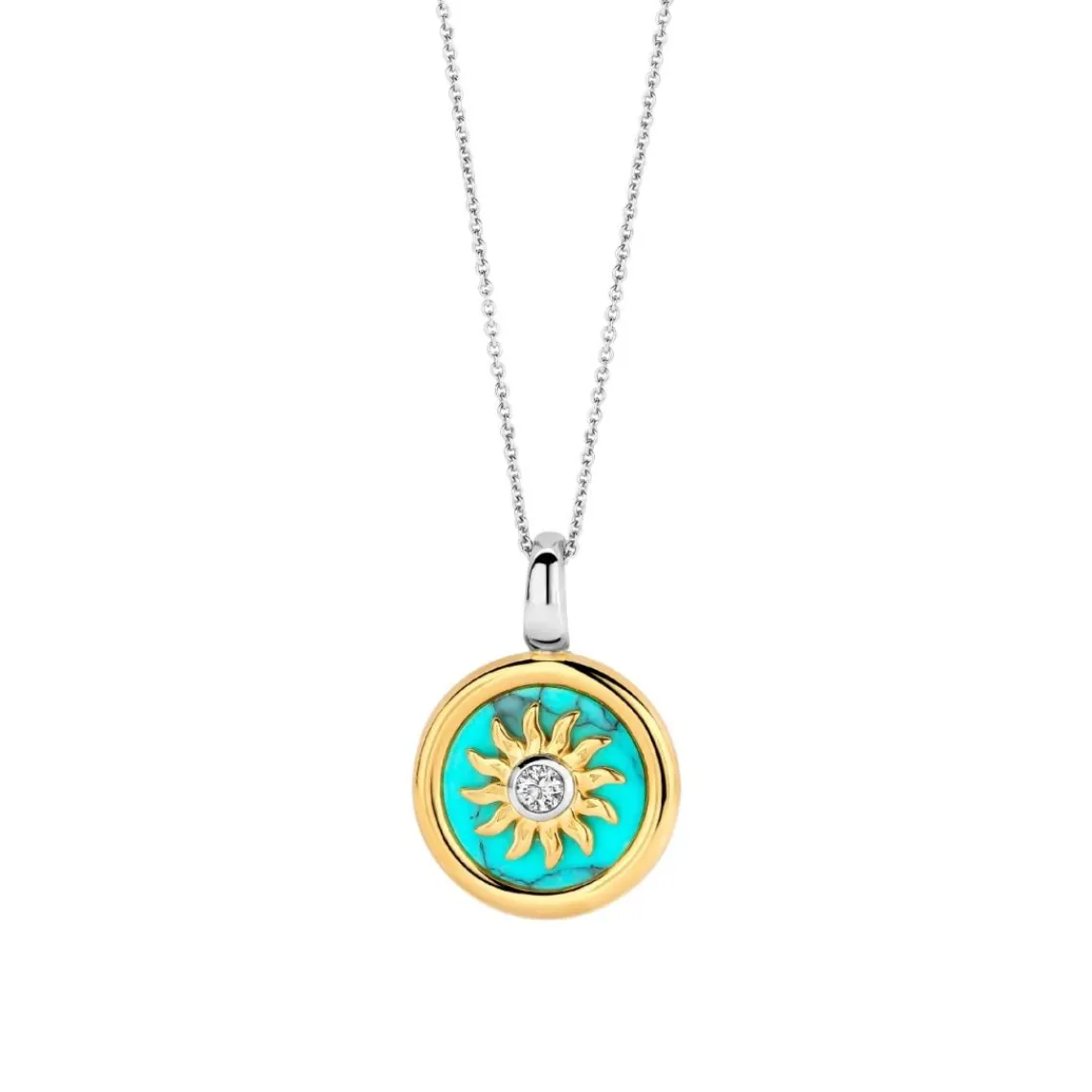 Ti Sento Pendentif - 6831TQ Argent Doré Et Pierre Synthétique Turquoise Forme Soleil | Femme Collier Et Pendentif