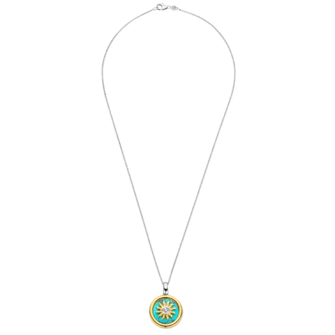 Ti Sento Pendentif - 6831TQ Argent Doré Et Pierre Synthétique Turquoise Forme Soleil | Femme Collier Et Pendentif