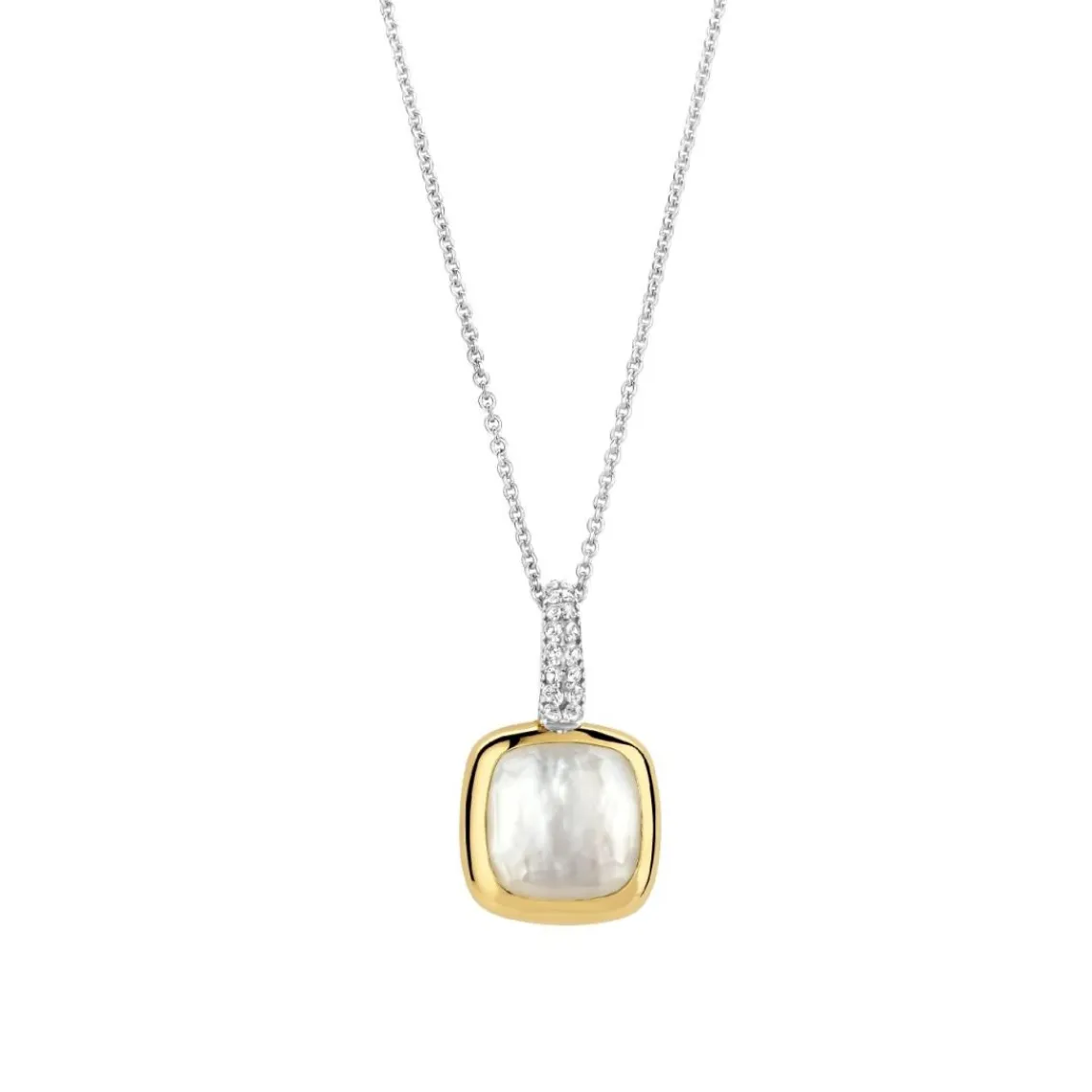 Ti Sento Pendentif - 6829MW Argent Doré Et Doublé Nacre Carré Bélière Pavée | Femme Collier Et Pendentif