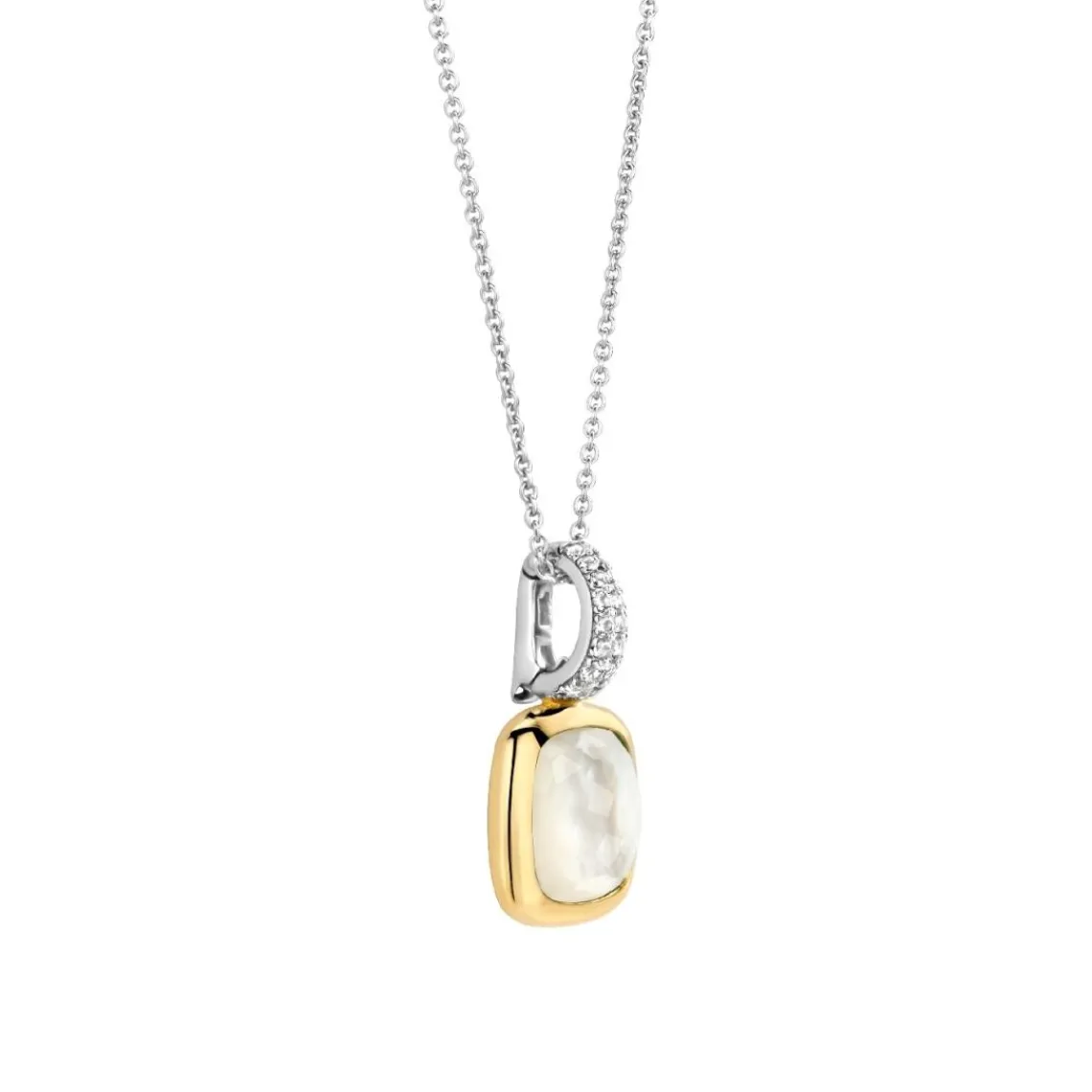 Ti Sento Pendentif - 6829MW Argent Doré Et Doublé Nacre Carré Bélière Pavée | Femme Collier Et Pendentif