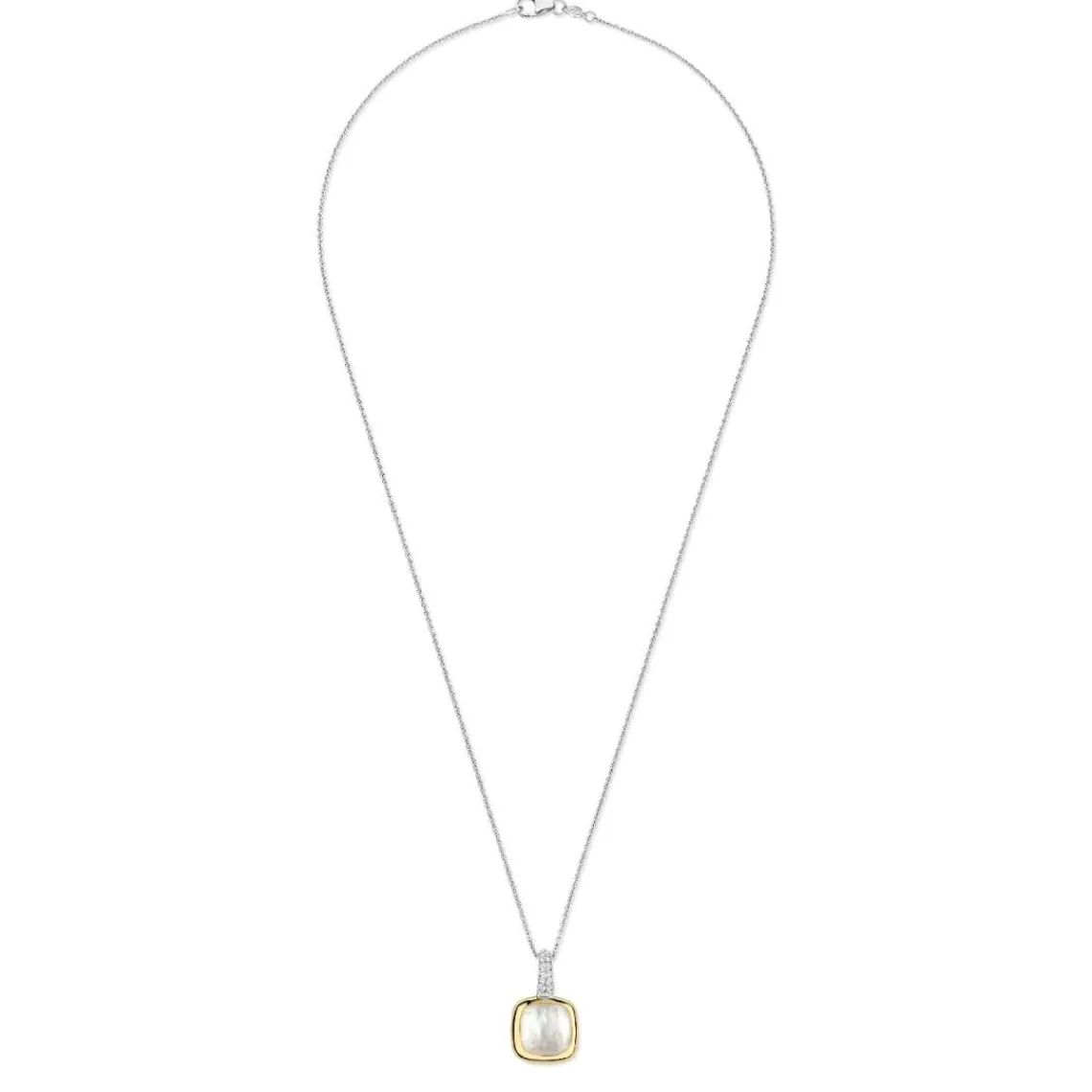 Ti Sento Pendentif - 6829MW Argent Doré Et Doublé Nacre Carré Bélière Pavée | Femme Collier Et Pendentif