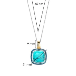 Ti Sento Pendentif - 6828TQ Argent Doré Et Pierre Synthétique Turquoise Carrée Et Pavage Bleu | Femme Collier Et Pendentif