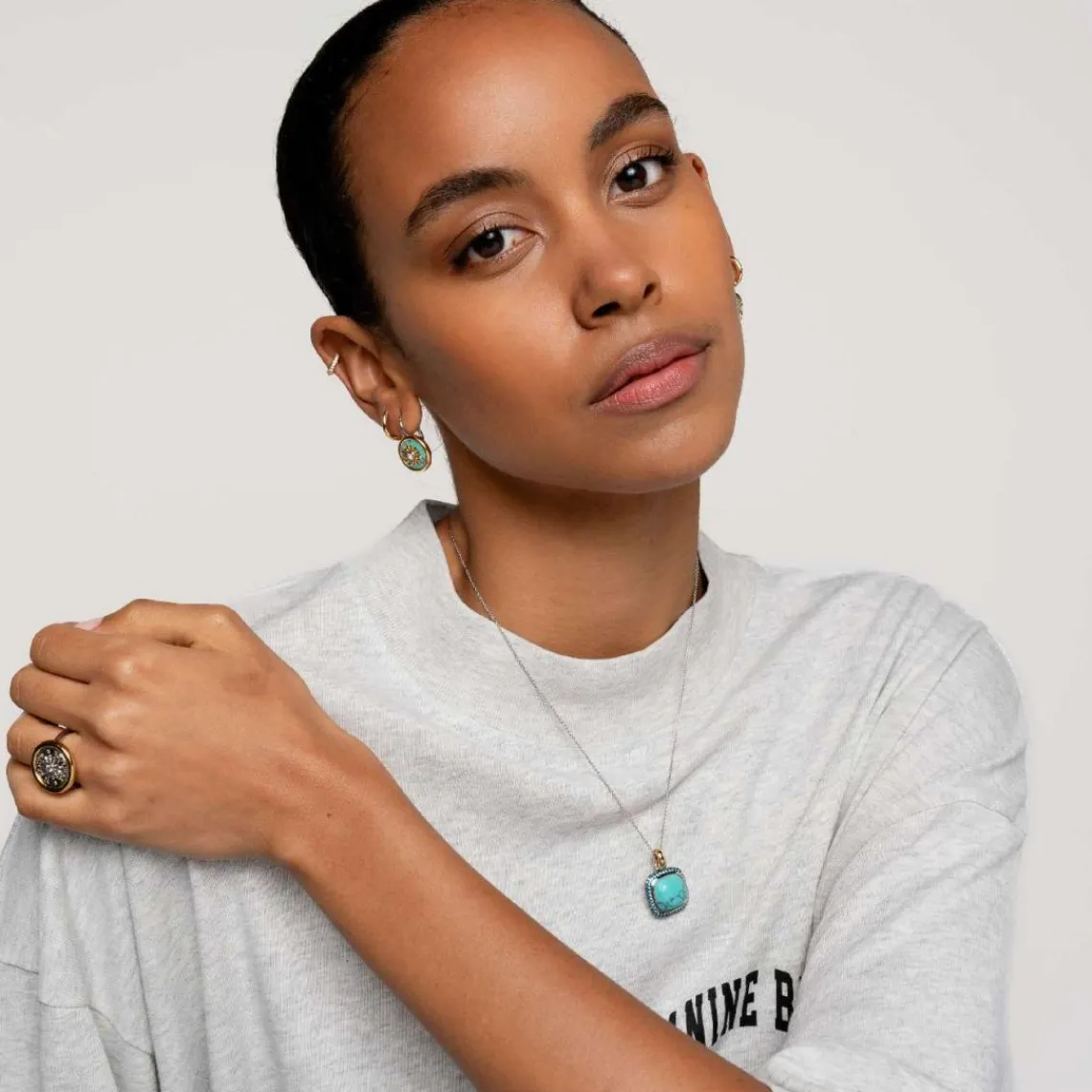 Ti Sento Pendentif - 6828TQ Argent Doré Et Pierre Synthétique Turquoise Carrée Et Pavage Bleu | Femme Collier Et Pendentif