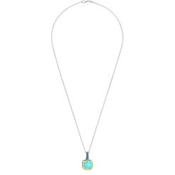 Ti Sento Pendentif - 6829TQ Argent Doré Et Pierre Synthétique Turquoise Carrée Bélière Pavée | Femme Collier Et Pendentif