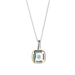 Ti Sento Pendentif - 6829TQ Argent Doré Et Pierre Synthétique Turquoise Carrée Bélière Pavée | Femme Collier Et Pendentif