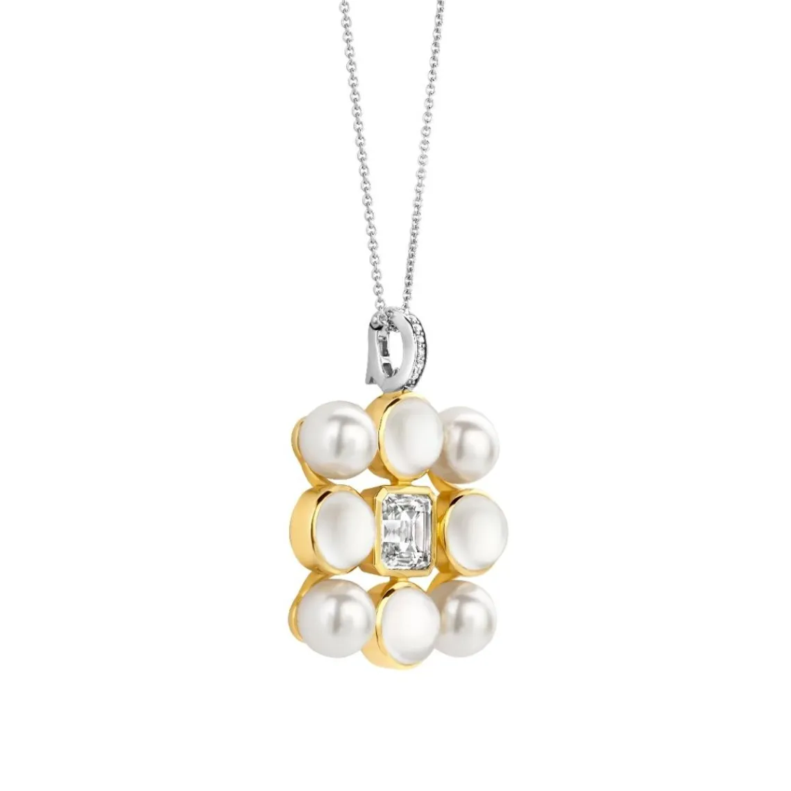 Ti Sento Pendentif - 6827YP Argent Doré Perles Synthétiques Et Oxyde De Zirconium Carré | Femme Collier Et Pendentif