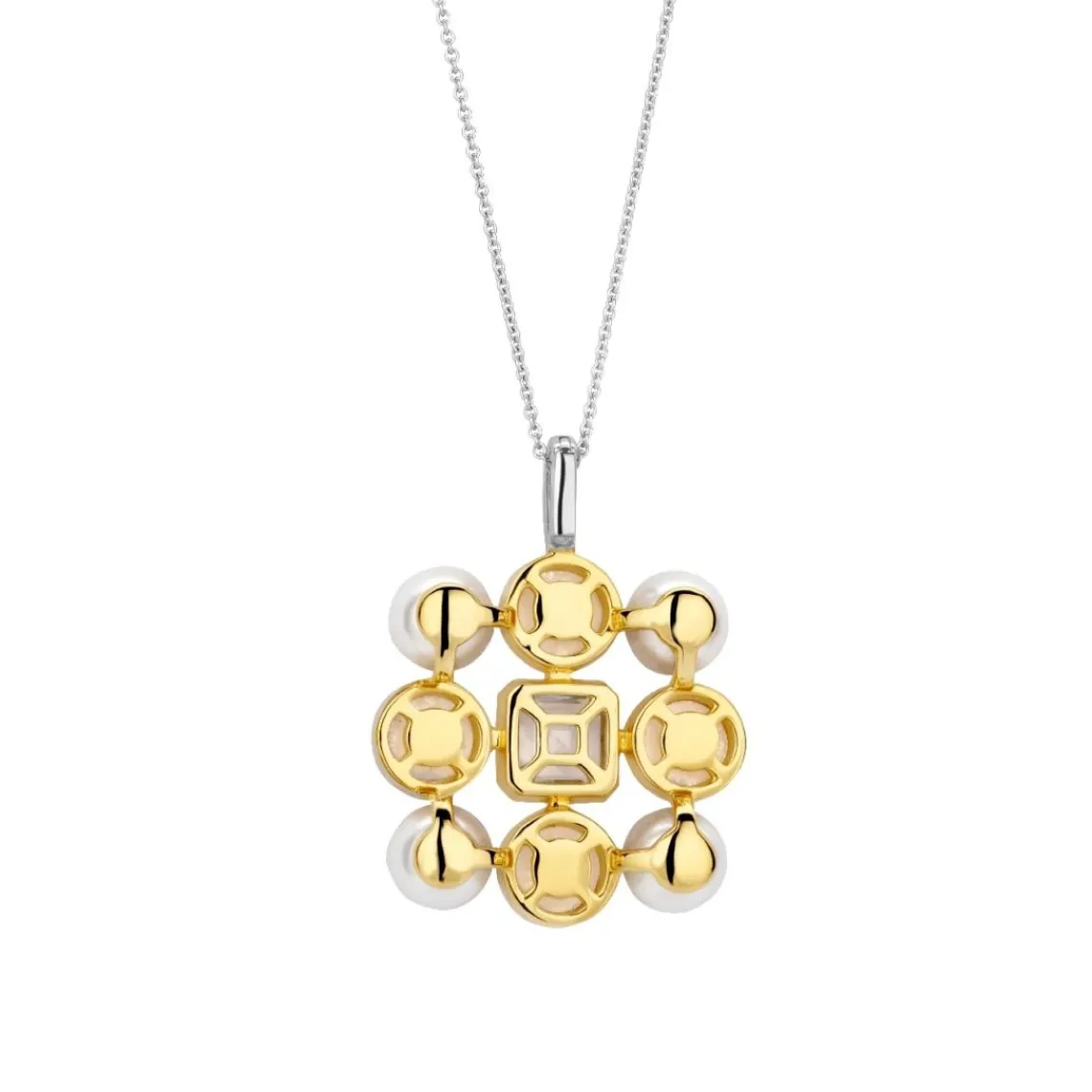 Ti Sento Pendentif - 6827YP Argent Doré Perles Synthétiques Et Oxyde De Zirconium Carré | Femme Collier Et Pendentif